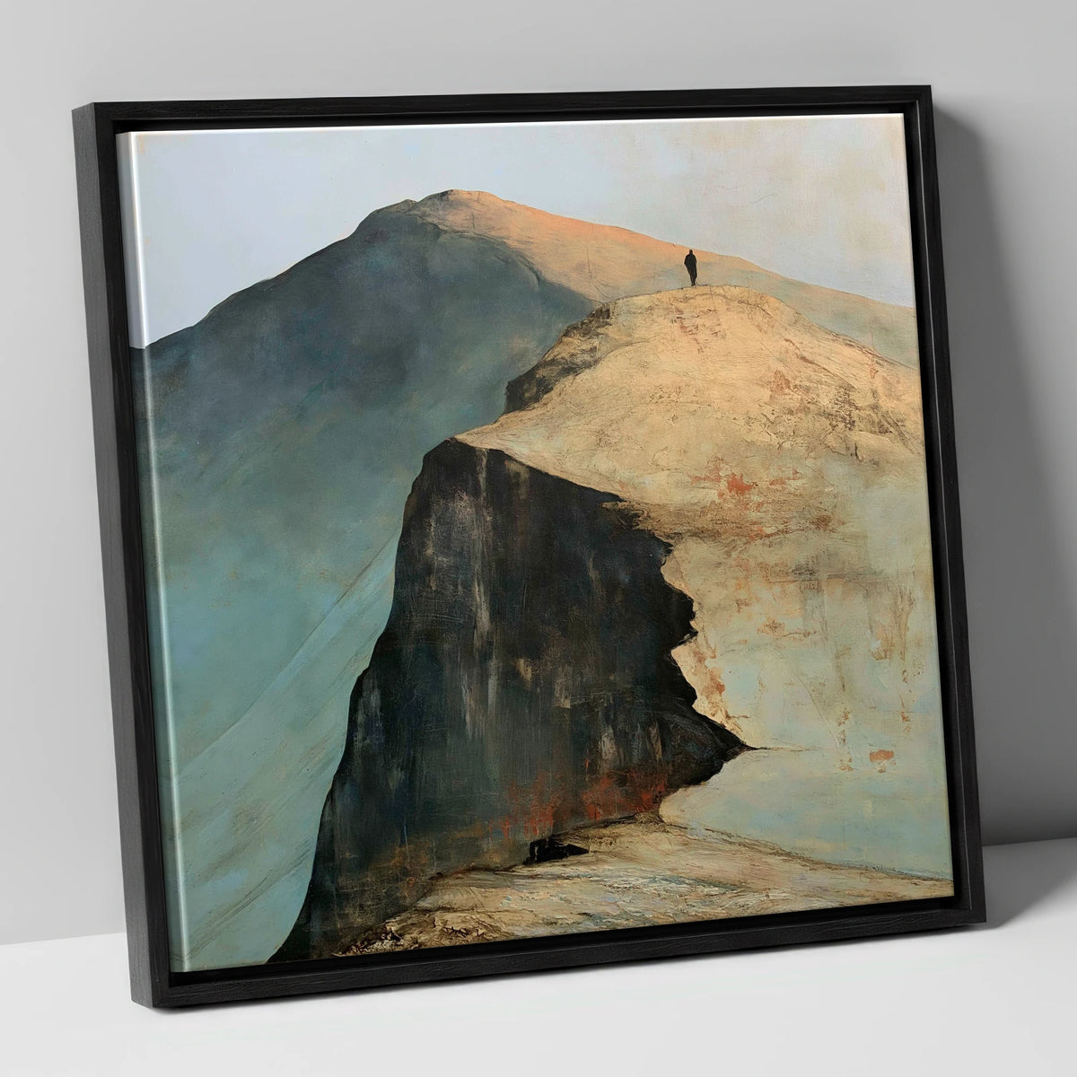 Walker on Striding Edge Helvellyn lake district walking canvas wall art in black frame