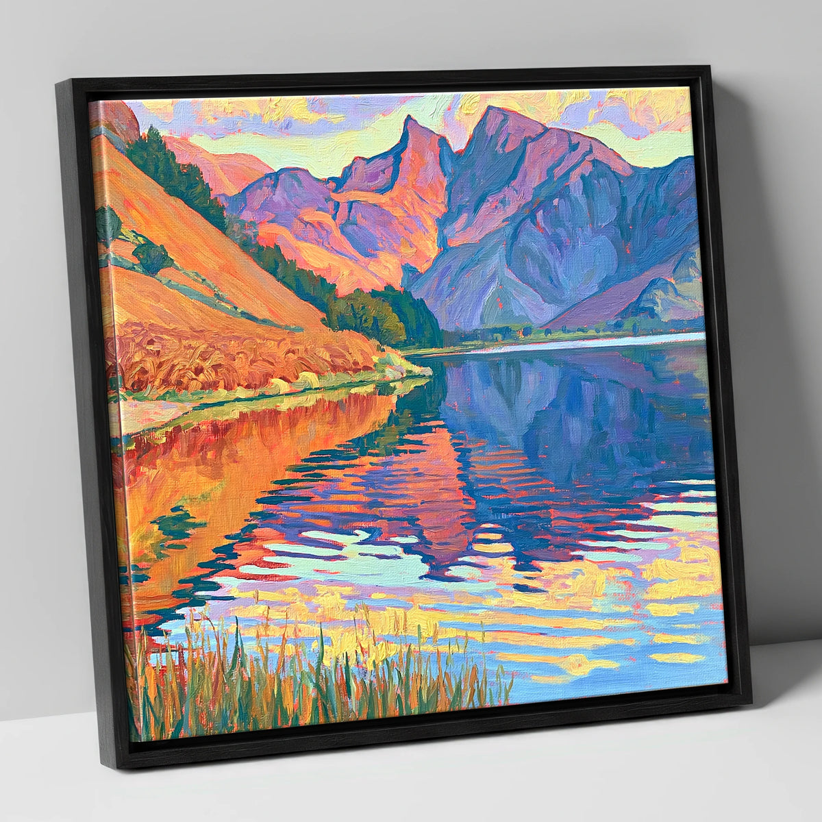 Vivid Fells of Loweswater lake district lake canvas wall art in black frame