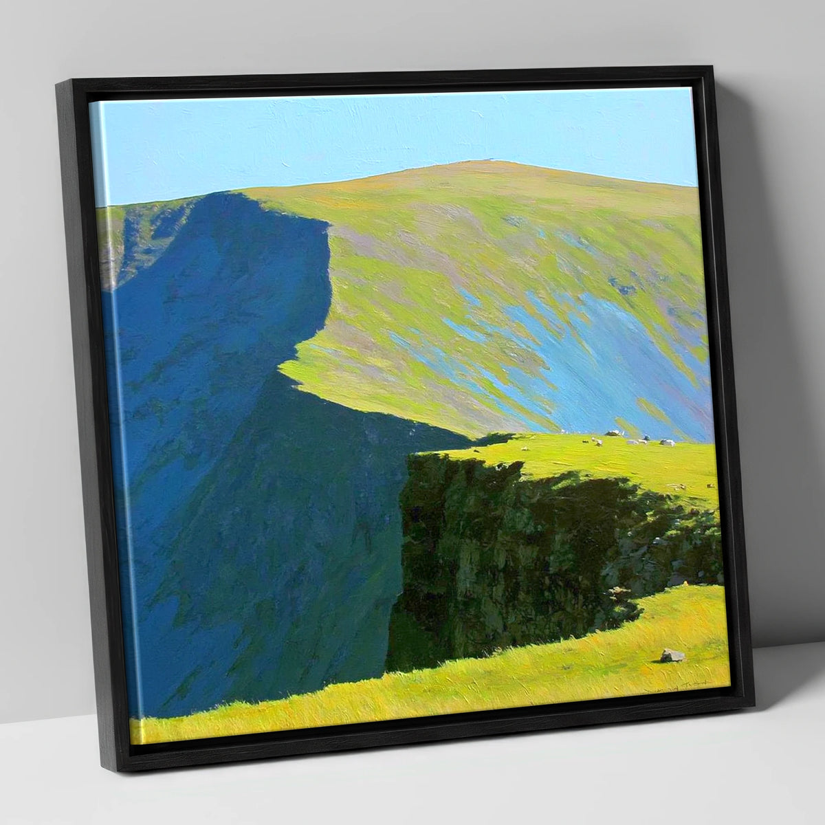 Sunlit Ridge at Rampsgill Head lake district fell canvas wall art in black frame