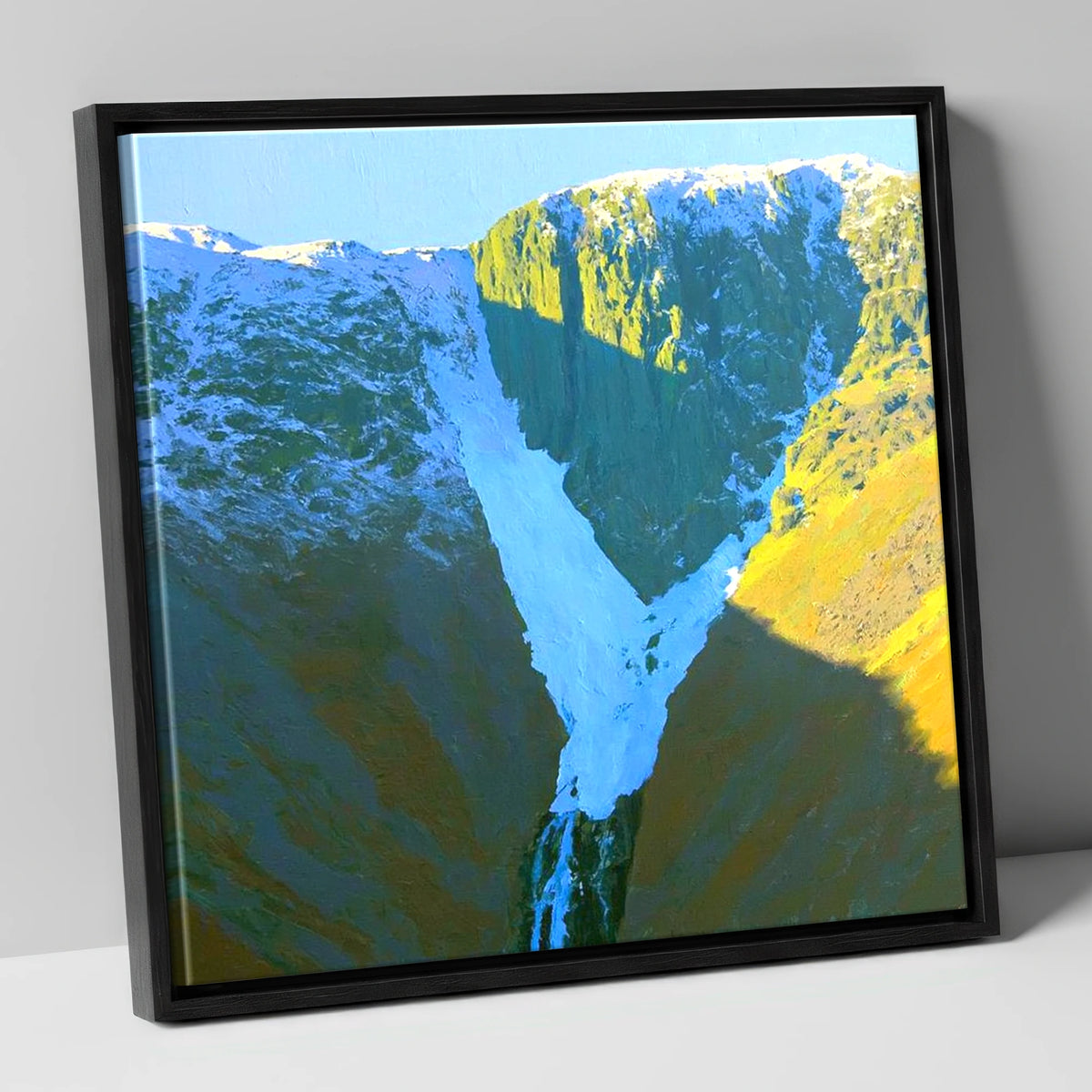 Snowy Crags of Nethermost Pike lake district fell canvas wall art in black frame