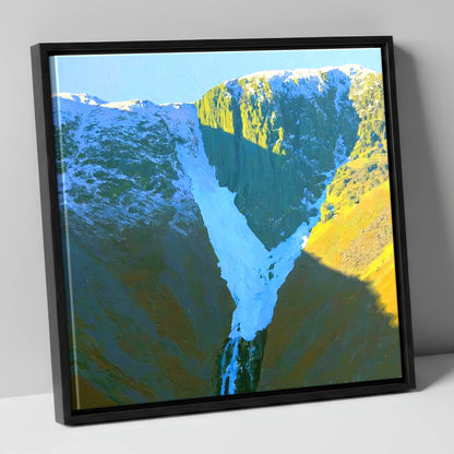 Snowy Crags of Nethermost Pike lake district fell canvas wall art in black frame
