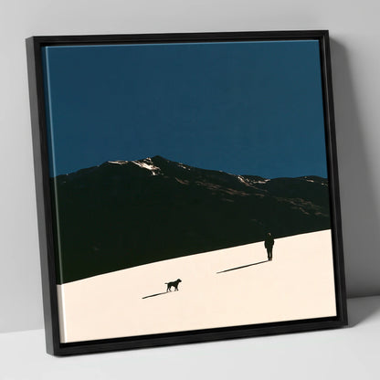 Silhouetted Dog Walker on Skiddaw gifts for dog walkers canvas wall art in black frame