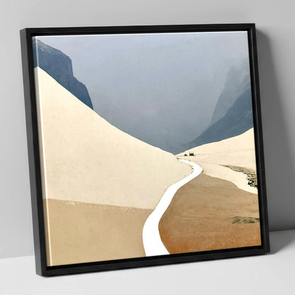 Winding Mountain Path through Winter Fells lake district valley canvas wall art in black frame