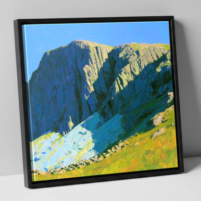 Sunlit Great End Rock Face lake district fell canvas wall art in black frame