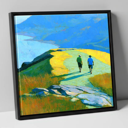 Fell Walkers on a Sunlit High Ridge lake district fell canvas wall art in black frame