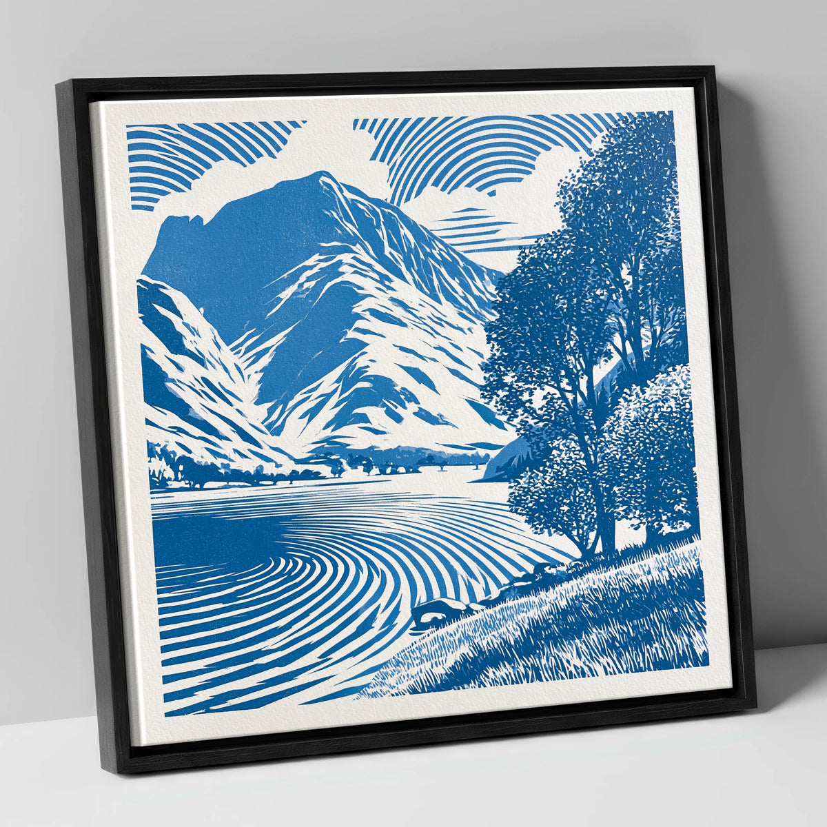 Cobalt Blue Buttermere Landscape lake district lake canvas wall art in black frame