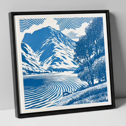 Cobalt Blue Buttermere Landscape lake district lake canvas wall art in black frame