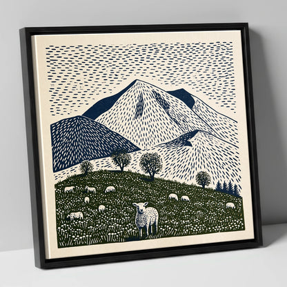 Skiddaw with Grazing Flock lake district fell canvas wall art in black frame