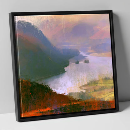 Winding Ullswater from the Fells lake district lake canvas wall art in black frame