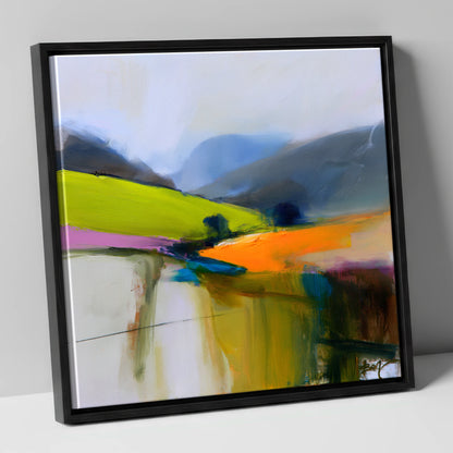 Tangerine Light on the Fells lake district sky canvas wall art in black frame