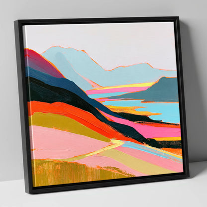 Vivid Summit View Over Fells lake district fell canvas wall art in black frame