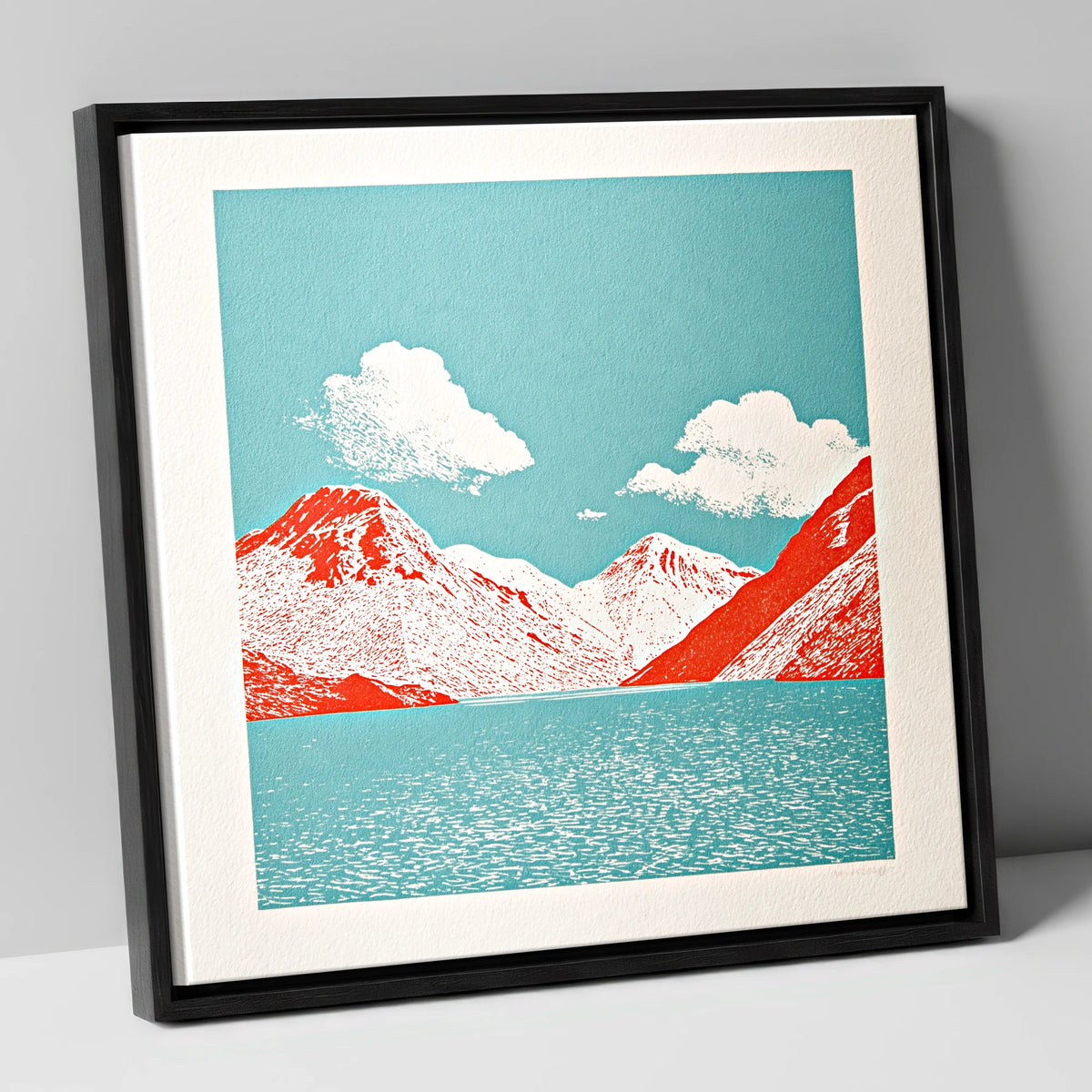 Wasdale Fells in Vivid Red lake district valley canvas wall art in black frame