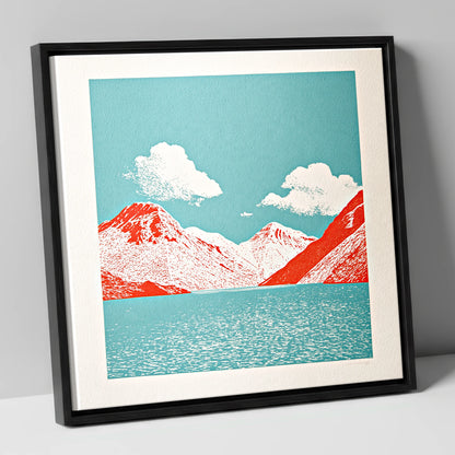 Wasdale Fells in Vivid Red lake district valley canvas wall art in black frame