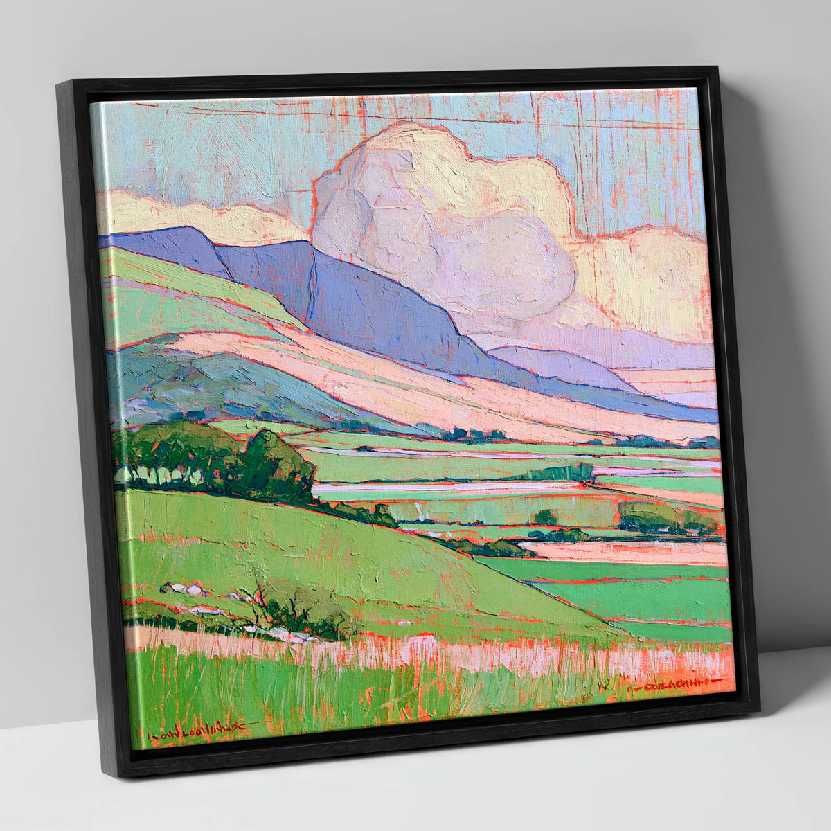 Vibrant Fells Under Billowing Cloud lake district fell canvas wall art in black frame
