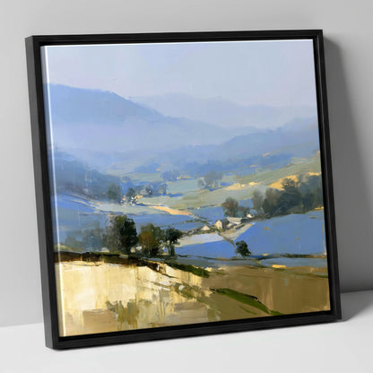 Morning Light on Misty Valley lake district sky canvas wall art in black frame