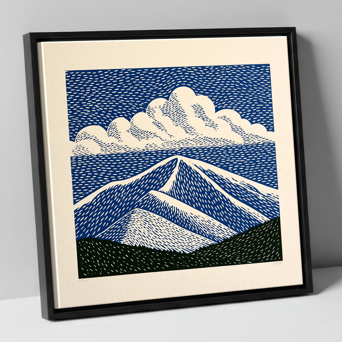 Bold Navy Blue Skiddaw Peak lake district fell canvas wall art in black frame