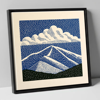 Bold Navy Blue Skiddaw Peak lake district fell canvas wall art in black frame