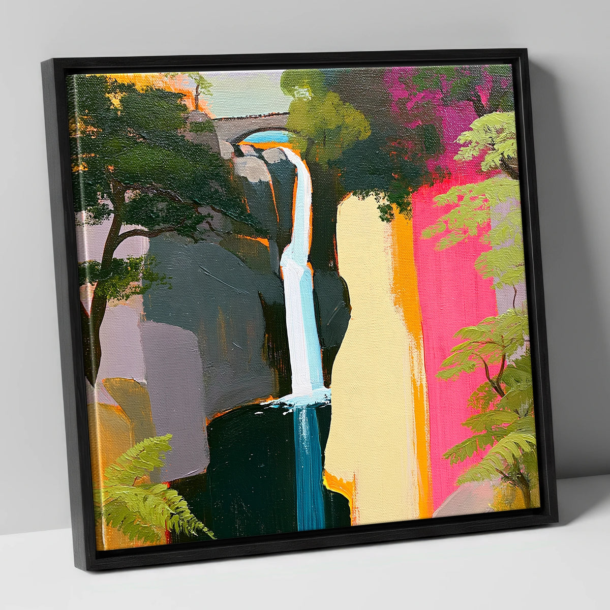 Contemporary Aira Force Waterfall lake district waterfall canvas wall art in black frame
