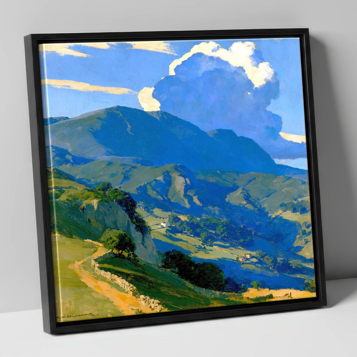Rolling Fells Under Summer Clouds lake district fell canvas wall art in black frame