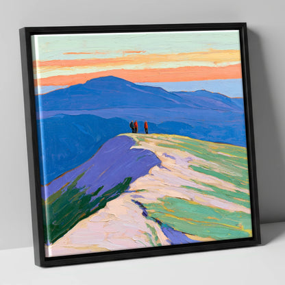 Fell Top Hikers At Sunset lake district fell canvas wall art in black frame