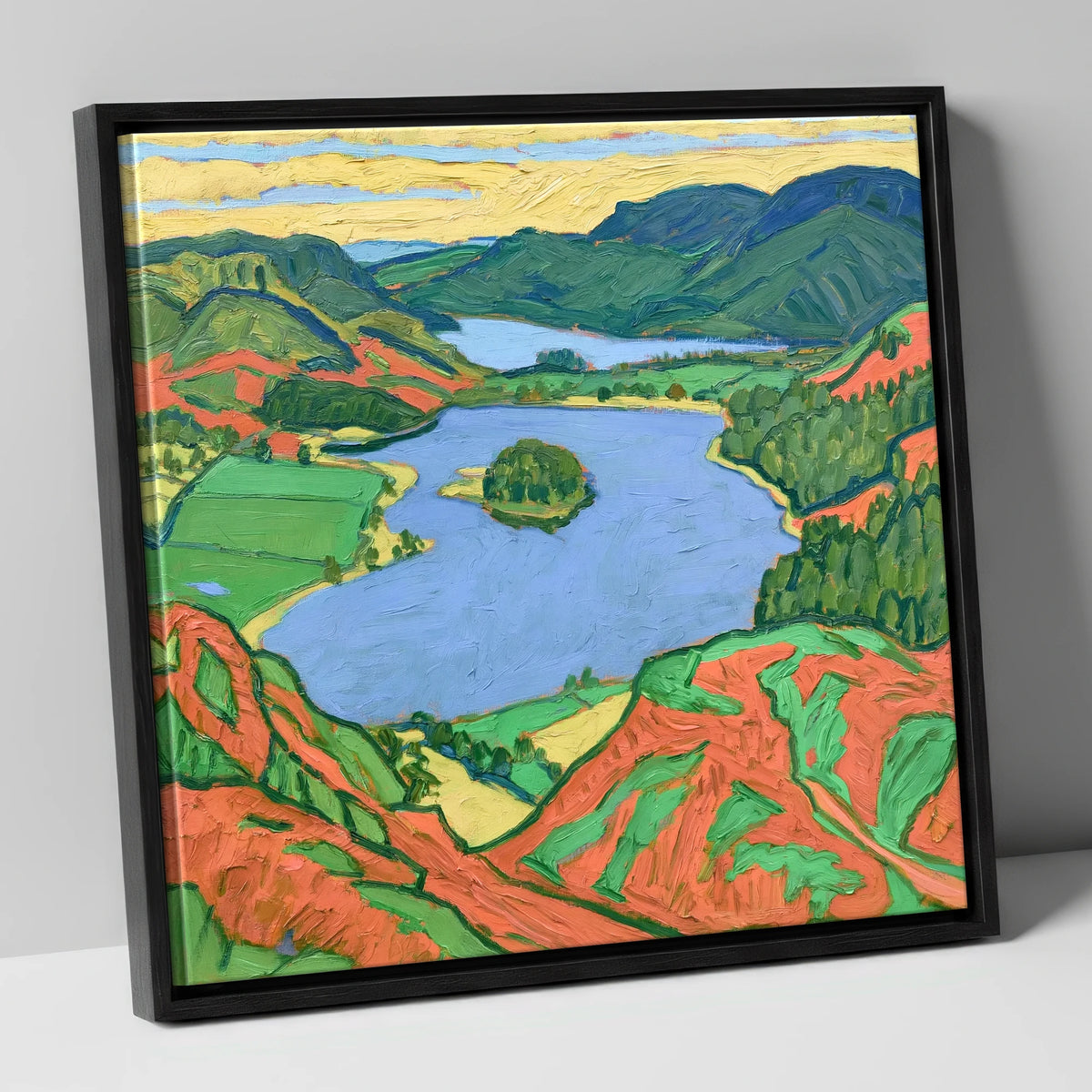 Vibrant Grasmere Over Red Bracken lake district lake canvas wall art in black frame