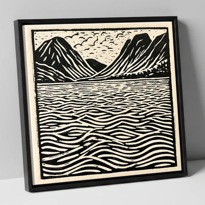 Bold Fells Over Dawn Waters lake district lake canvas wall art in black frame