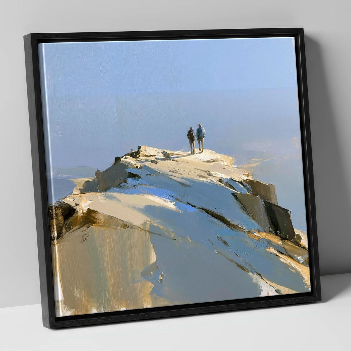 Hikers on the Sunlit Summit lake district fell canvas wall art in black frame