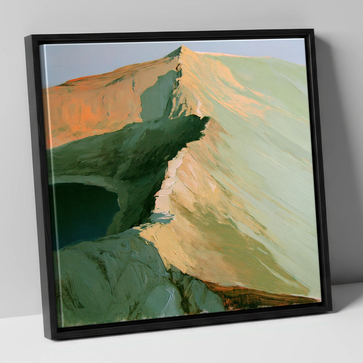 Apricot Light on Striding Edge lake district walking canvas wall art in black frame