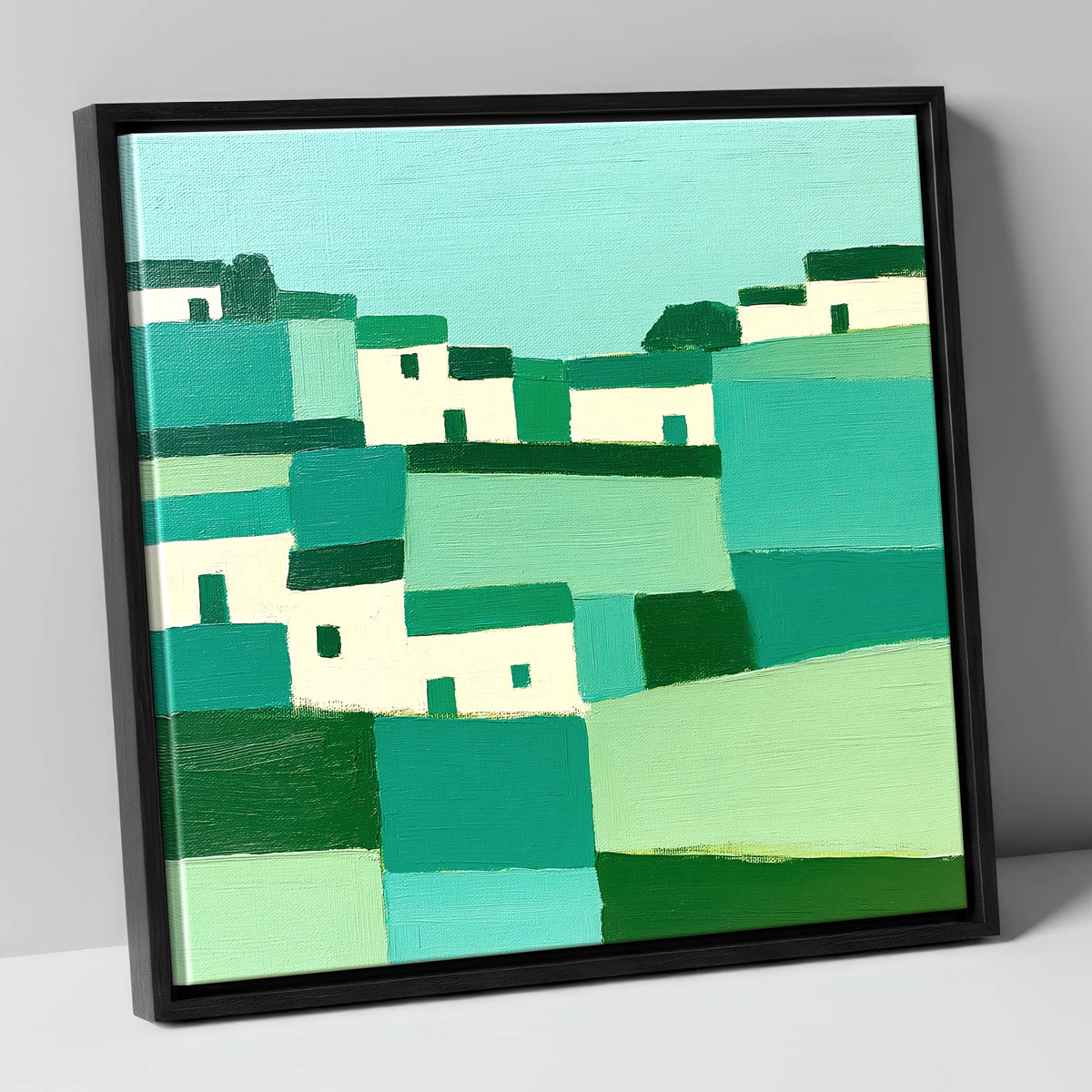 Abstract Cartmel Village Landscape lake district village canvas wall art in black frame
