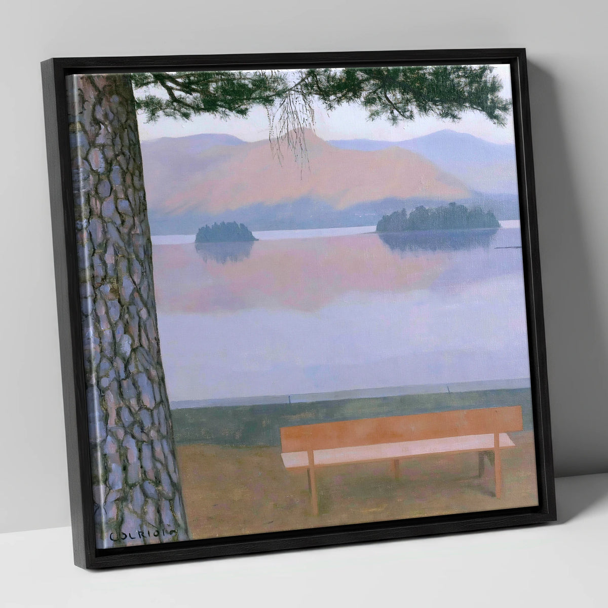 Derwentwater Dusk from Friar's Crag lake district village canvas wall art in black frame