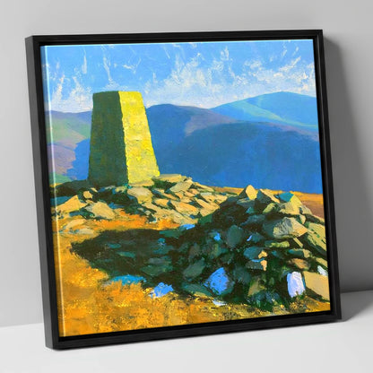 Sunlit Binsey Summit Trig Pillar lake district fell canvas wall art in black frame