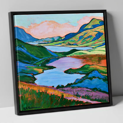 Colourful Fells Above the Lake lake district lake canvas wall art in black frame