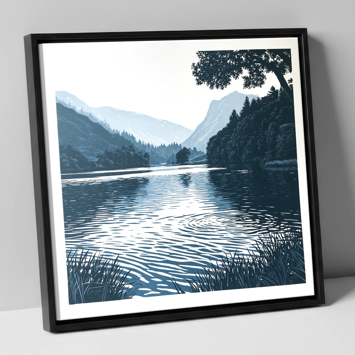 Lake Ripples at First Light lake district lake canvas wall art in black frame