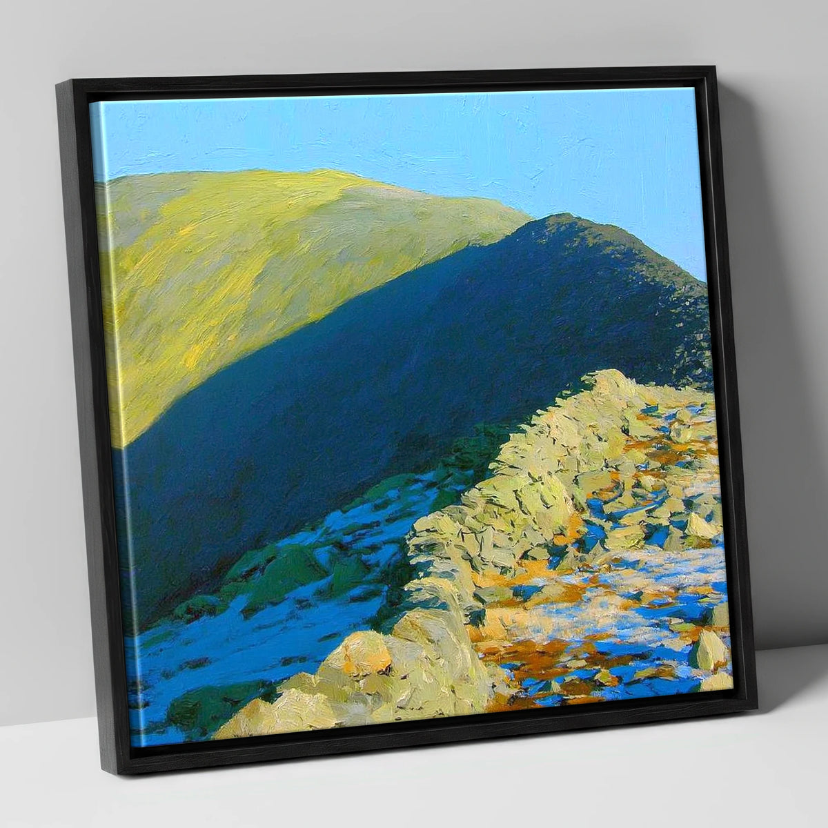 Sunlight and Shadow on Hart Crag lake district fell canvas wall art in black frame