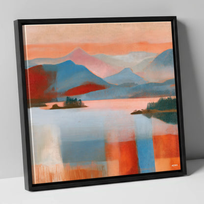 Abstract Derwentwater and Catbells Sunset lake district lake canvas wall art in black frame