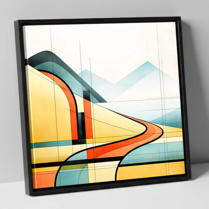 Geometric Golden Evening Fells lake district sky canvas wall art in black frame