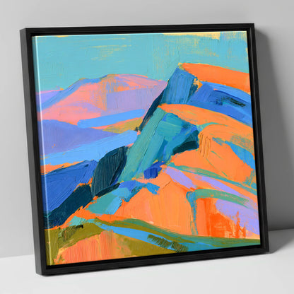 Bright Orange Fell Summit lake district fell canvas wall art in black frame