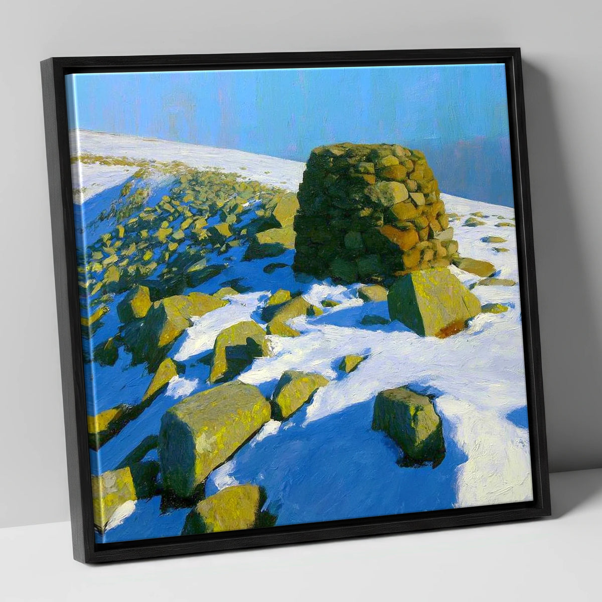 Stony Cove Pike Winter Cairn lake district fell canvas wall art in black frame