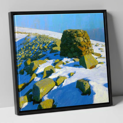Stony Cove Pike Winter Cairn lake district fell canvas wall art in black frame