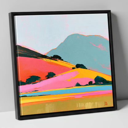 Golden Evening on Vibrant Fells lake district sky canvas wall art in black frame