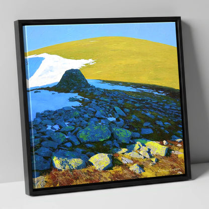 Sunlit Snow on Great Dodd lake district fell canvas wall art in black frame