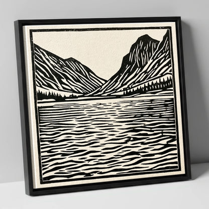 Ennerdale Water in Monochrome lake district valley canvas wall art in black frame
