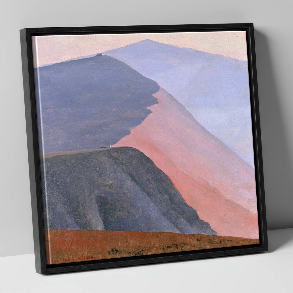 Mountain Summit in Pink Light lake district fell canvas wall art in black frame