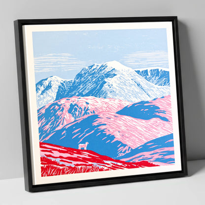 Vivid Pink Fells Below Bowfell lake district fell canvas wall art in black frame