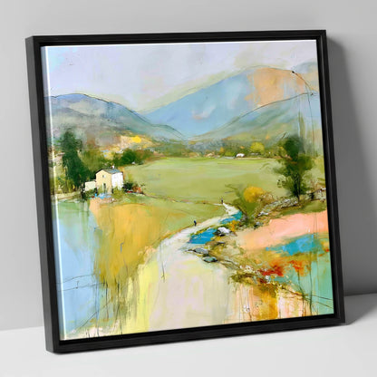 Vibrant Green Valley Between the Fells lake district valley canvas wall art in black frame