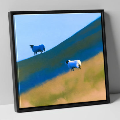 Herdwick Sheep on Blue Fellside lake district wildlife canvas wall art in black frame