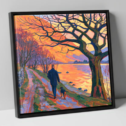 Vibrant Glenridding Sunset Dog Walk gifts for dog walkers canvas wall art in black frame