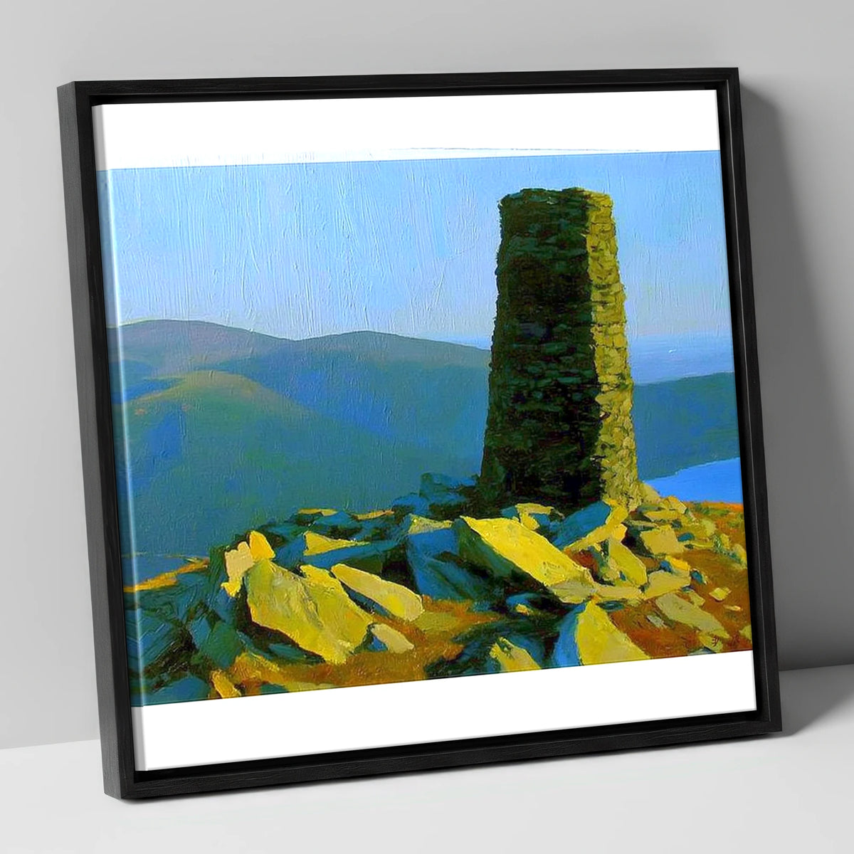 Sunlit Beacon on Thornthwaite Crag lake district fell canvas wall art in black frame