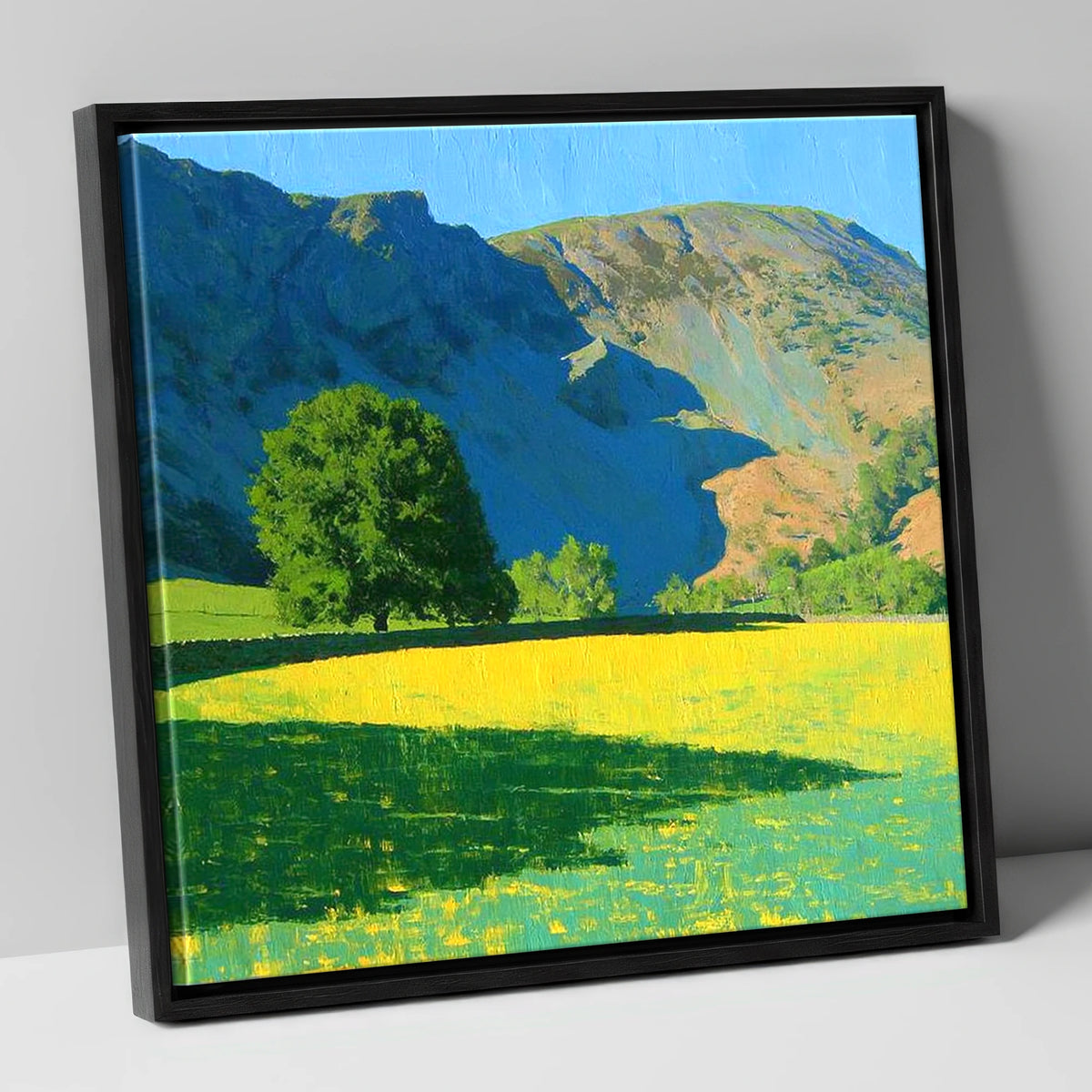 Sunlit Meadow Beneath Sheffield Pike lake district fell canvas wall art in black frame