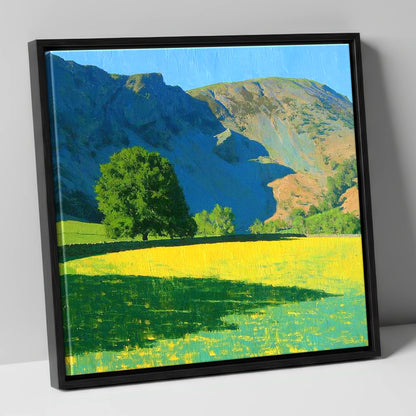 Sunlit Meadow Beneath Sheffield Pike lake district fell canvas wall art in black frame